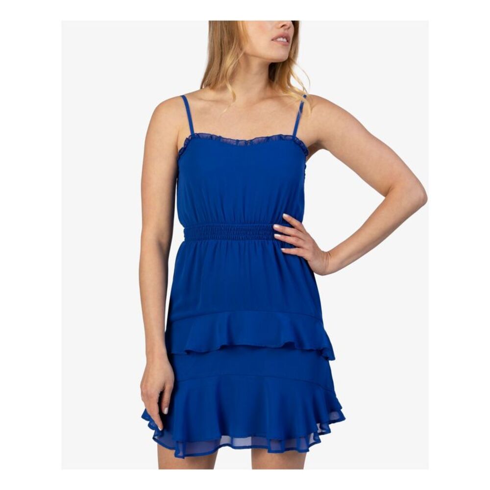SPEECHLESS Womens Short Dress Blue Spaghetti Strap Double Ruffle Hem Juniors XL